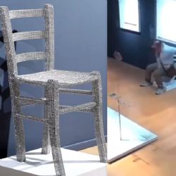 MOMENTO EXACTO en el que turista rompe silla de Swarovski en museo de Verona por tomarse una foto