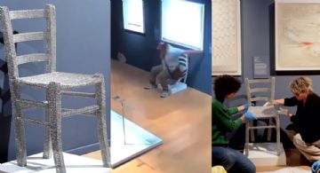 MOMENTO EXACTO en el que turista rompe silla de Swarovski en museo de Verona por tomarse una foto