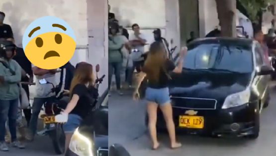 VIDEO | Hija descubre amante de su padre y le rompe el coche en plena calle