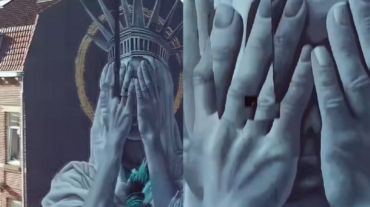 ¿La Estatua de la Libertad, avergonzada? Un mural en Francia lanza crítica a EU | VIDEO