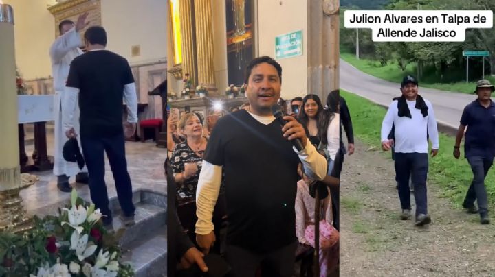 Julión Álvarez canta en iglesia de Jalisco para cumplir una manda; así fue su peregrinación | VIDEO